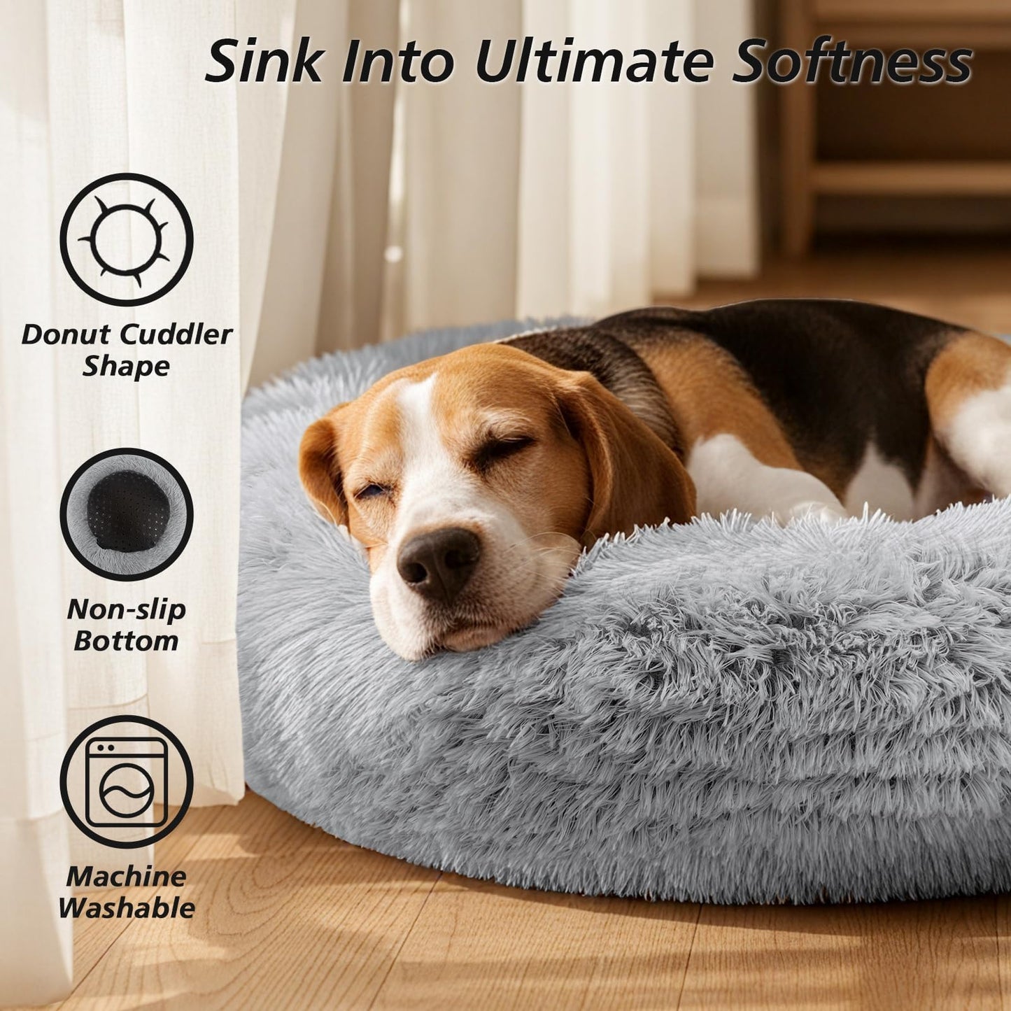 Rivosta™ Donut Cuddler Bed – 20" | Calming Round Plush Bed for Small Dogs & Indoor Cats (Smoke Grey)