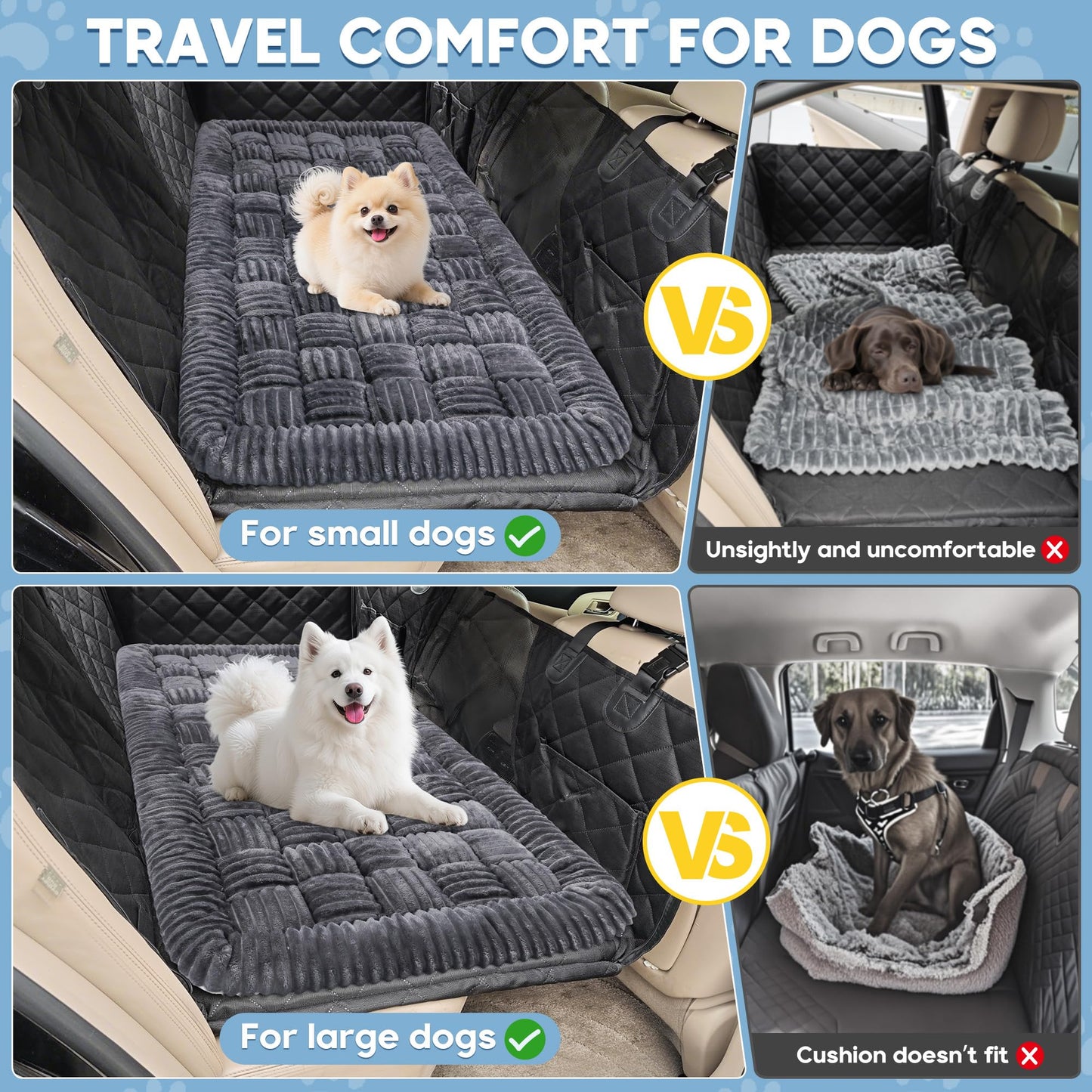 Rivosta™ Dog Car Bed Mat | 56" × 28.7" Non-Slip Backseat Extender, Chew-Resistant Travel Pad & Scratch-Proof Pet Blanket for Trucks, SUVs & Sedans (Grey)