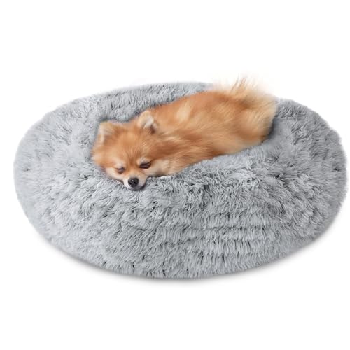 Rivosta™ Donut Cuddler Bed – 20" | Calming Round Plush Bed for Small Dogs & Indoor Cats (Smoke Grey)