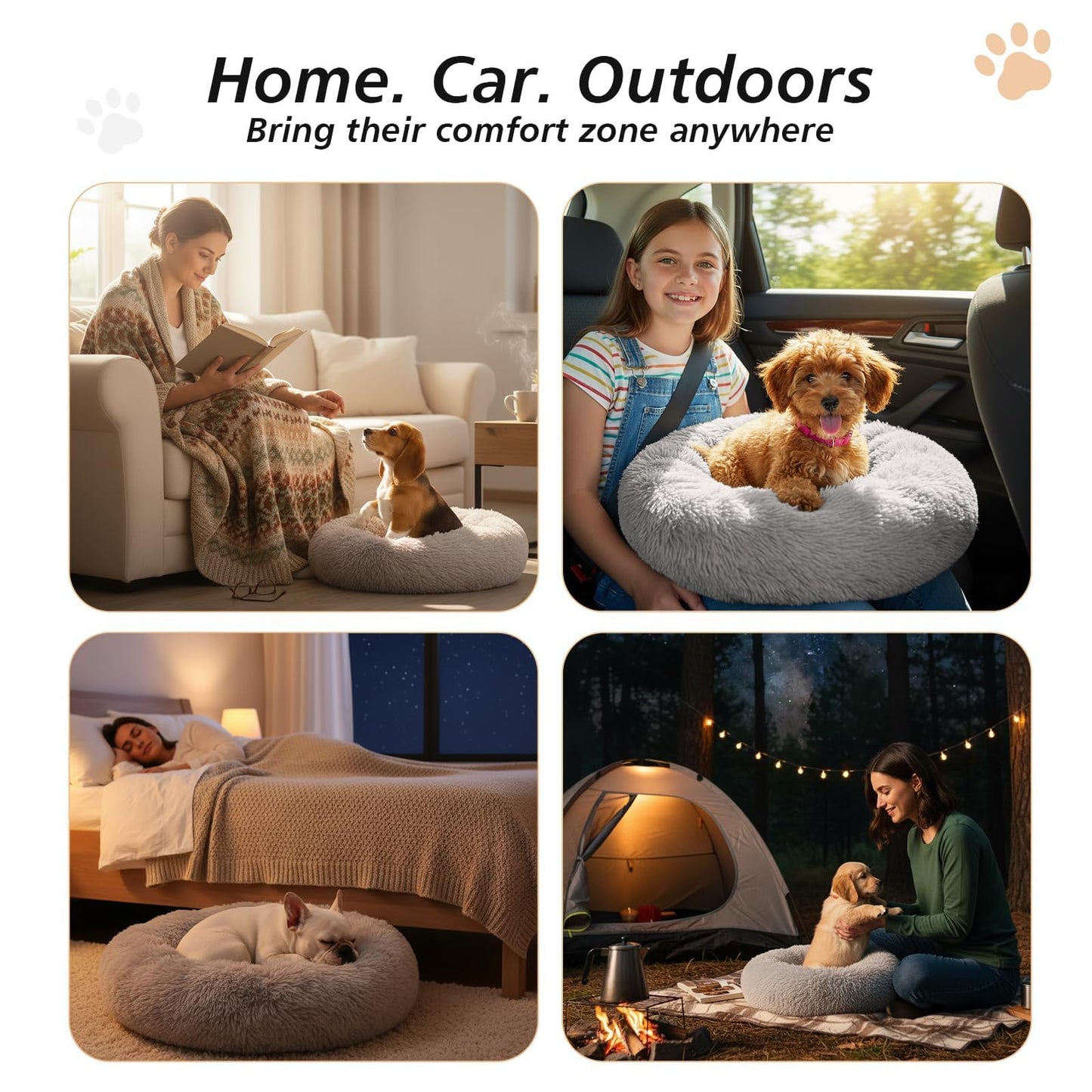 Rivosta™ Donut Cuddler Bed – 20" | Calming Round Plush Bed for Small Dogs & Indoor Cats (Smoke Grey)