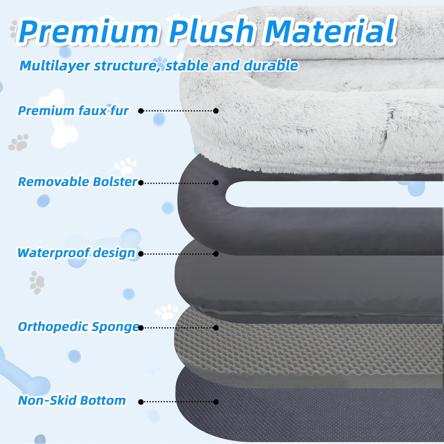 Rivosta™ Human-Pet Lounger Bed | XXL 71" × 45" Orthopedic Faux-Fur Bed with Plush Pillow, Blanket & Carry Strap (Grey)