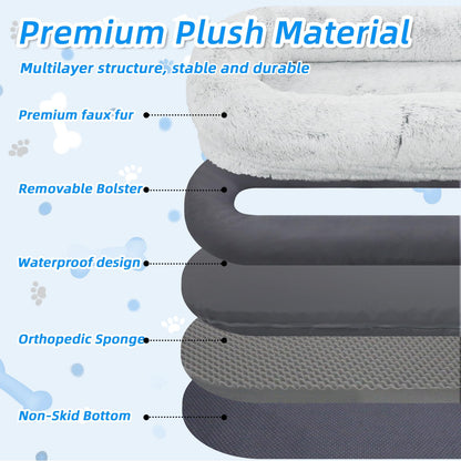 Rivosta™ Human-Pet Lounger Bed | XXL 71" × 45" Orthopedic Faux-Fur Bed with Plush Pillow, Blanket & Carry Strap (Grey)