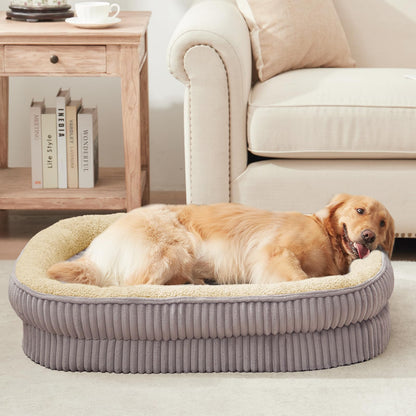 Rivosta™ Oval Dog Sofa Bed | Orthopedic Egg-Crate Foam Kennel with 4-Sided Bolster, Removable Washable Cover & Nonslip Base (Medium Breeds)