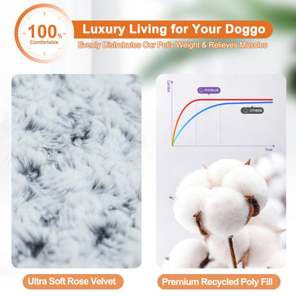 Rivosta™ Deluxe Dog Bed | Washable Fluffy Crate Mat & Kennel Pad with Anti-Slip Base – Large (35" × 23", Grey)