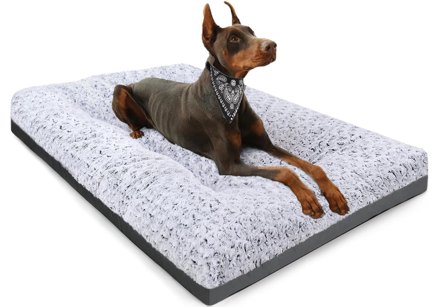 Rivosta™ Deluxe Dog Bed | Washable Fluffy Crate Mat & Kennel Pad with Anti-Slip Base – Large (35" × 23", Grey)