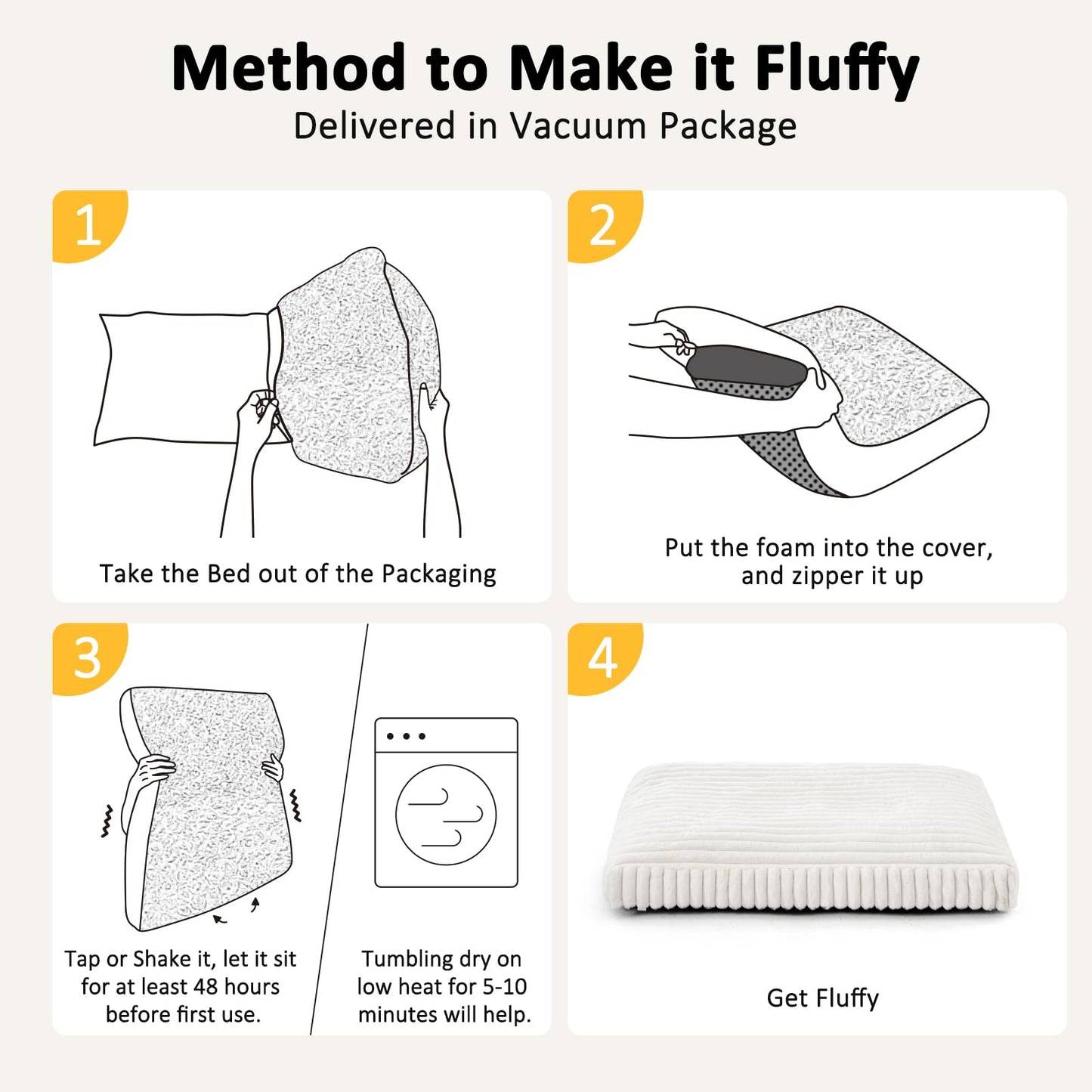 Rivosta™ Large Dog Bed | 35" × 23" Flat Pet Mat with Thick Shredded Foam, Removable Washable Cover & Anti-Slip Bottom (Cream)