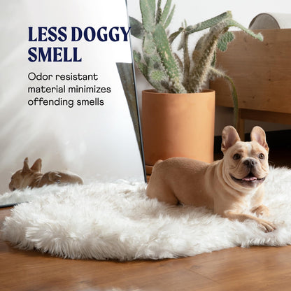 Rivosta™ Orthopedic Dog Bed | Large/XL Memory Foam Bed with Fluffy Faux Fur Cover, Waterproof Lining & Washable Design (White with Brown Accents)