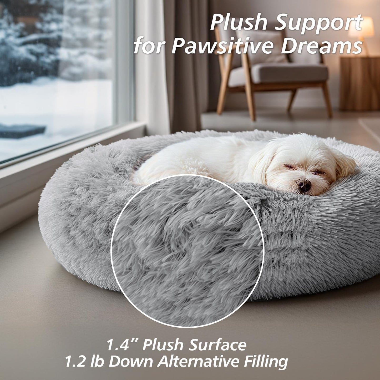 Rivosta™ Donut Cuddler Bed – 20" | Calming Round Plush Bed for Small Dogs & Indoor Cats (Smoke Grey)
