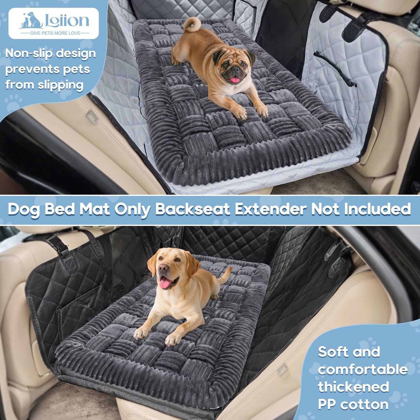 Rivosta™  Dog Car Bed Mat | 56" × 28.7" Non-Slip Backseat Extender, Chew-Resistant Travel Pad & Scratch-Proof Pet Blanket for Trucks, SUVs & Sedans (Grey)