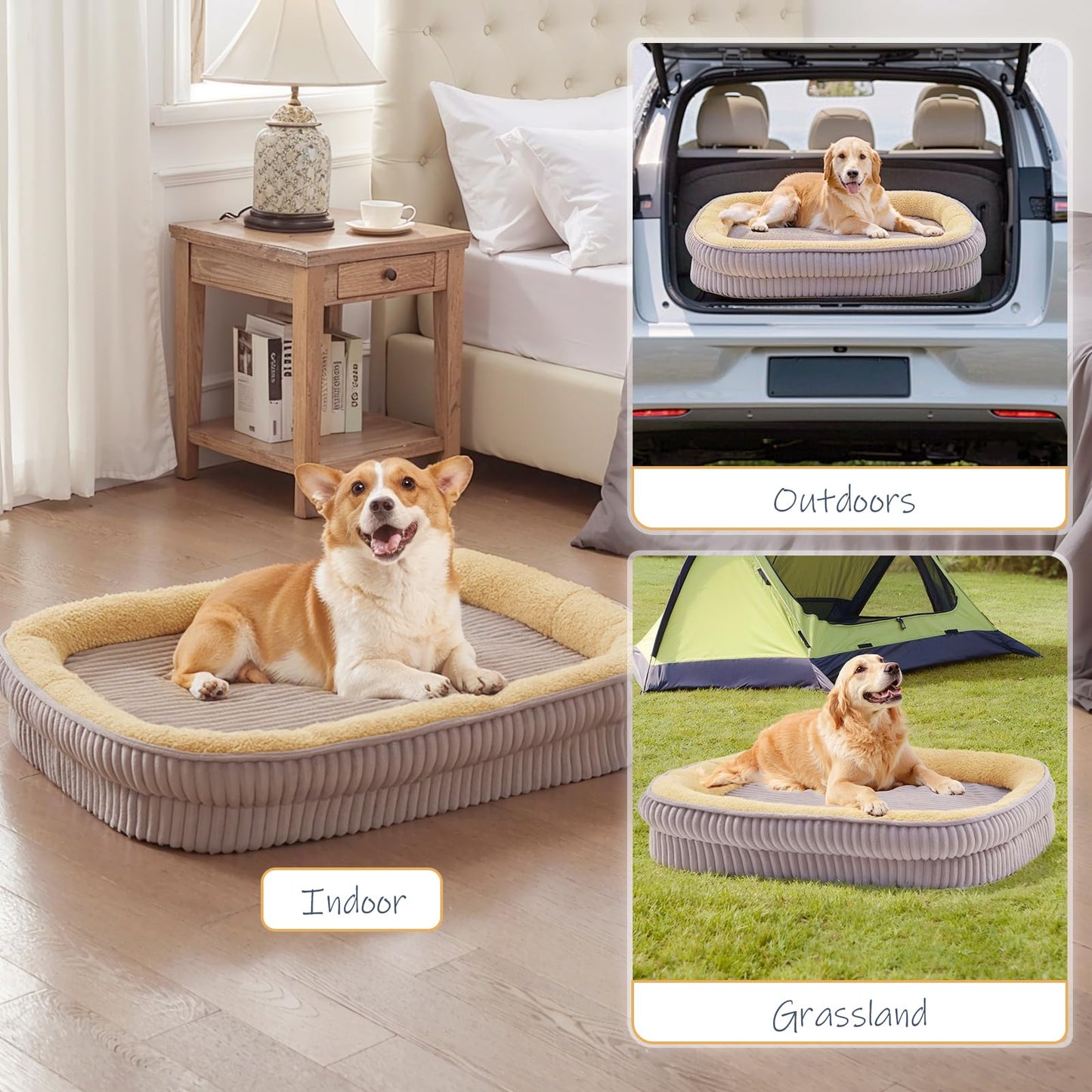 Rivosta™ Oval Dog Sofa Bed | Orthopedic Egg-Crate Foam Kennel with 4-Sided Bolster, Removable Washable Cover & Nonslip Base (Medium Breeds)