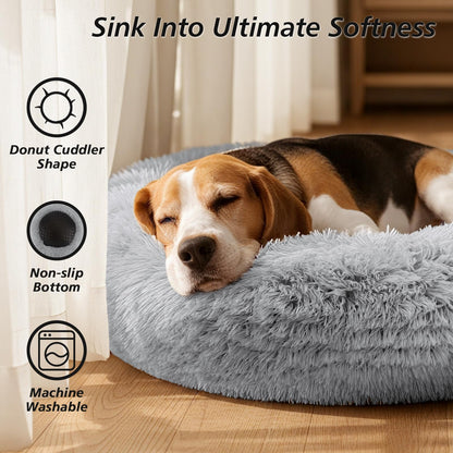 Rivosta™ Donut Cuddler Bed – 20" | Calming Round Plush Bed for Small Dogs & Indoor Cats (Smoke Grey)