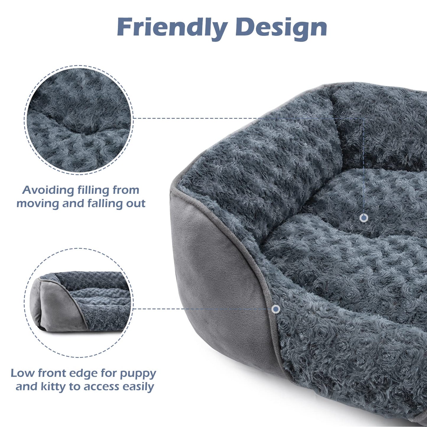 Rivosta™ Orthopedic Dog Bed | Washable Calming Rectangle Pet Cuddler with Anti-Slip Base – Small (20" × 19" × 6")
