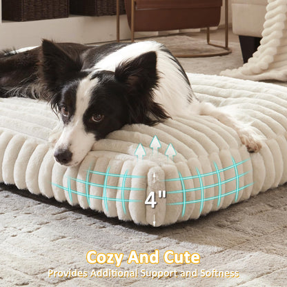 Rivosta™ Large Dog Bed | 35" × 23" Flat Pet Mat with Thick Shredded Foam, Removable Washable Cover & Anti-Slip Bottom (Cream)