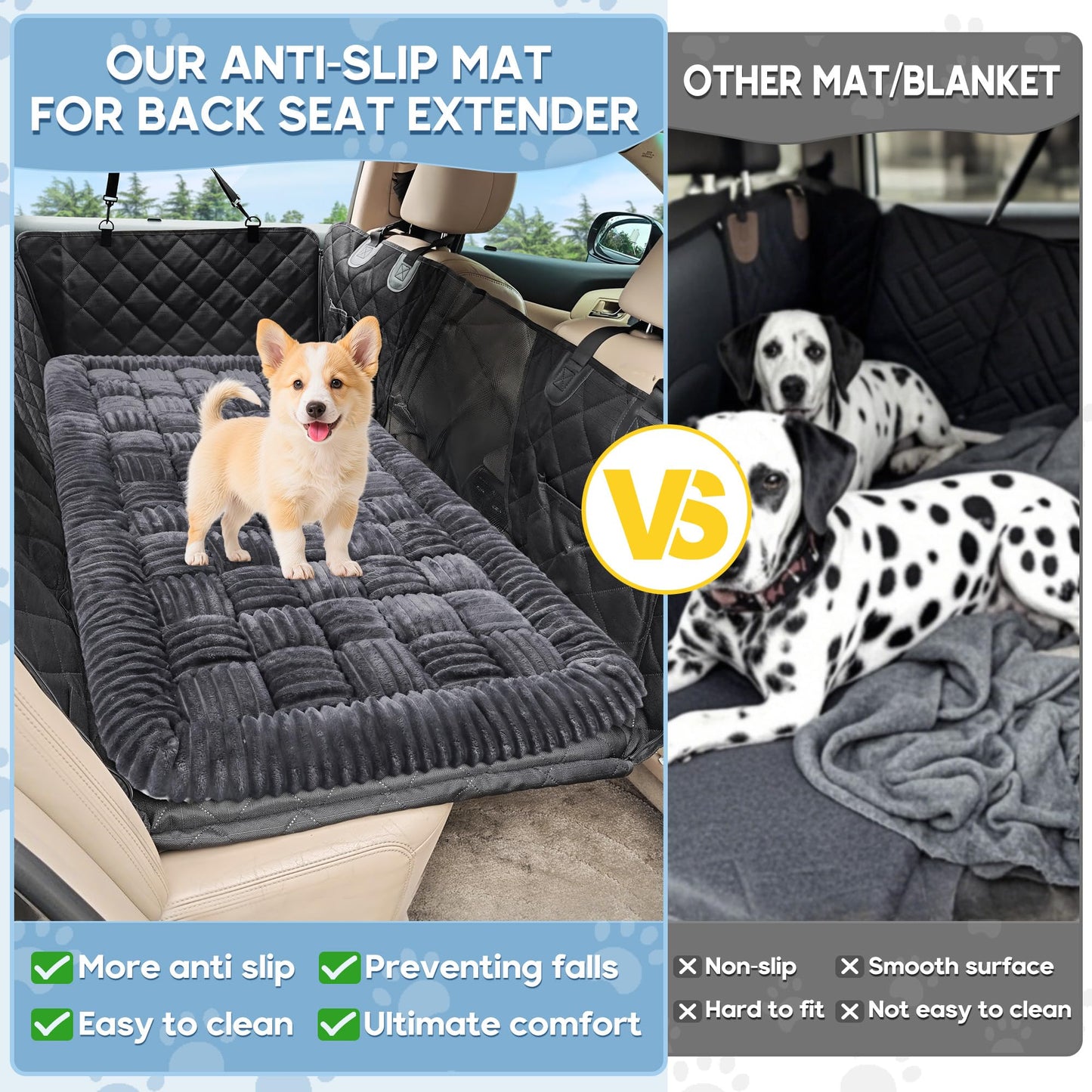 Rivosta™  Dog Car Bed Mat | 56" × 28.7" Non-Slip Backseat Extender, Chew-Resistant Travel Pad & Scratch-Proof Pet Blanket for Trucks, SUVs & Sedans (Grey)