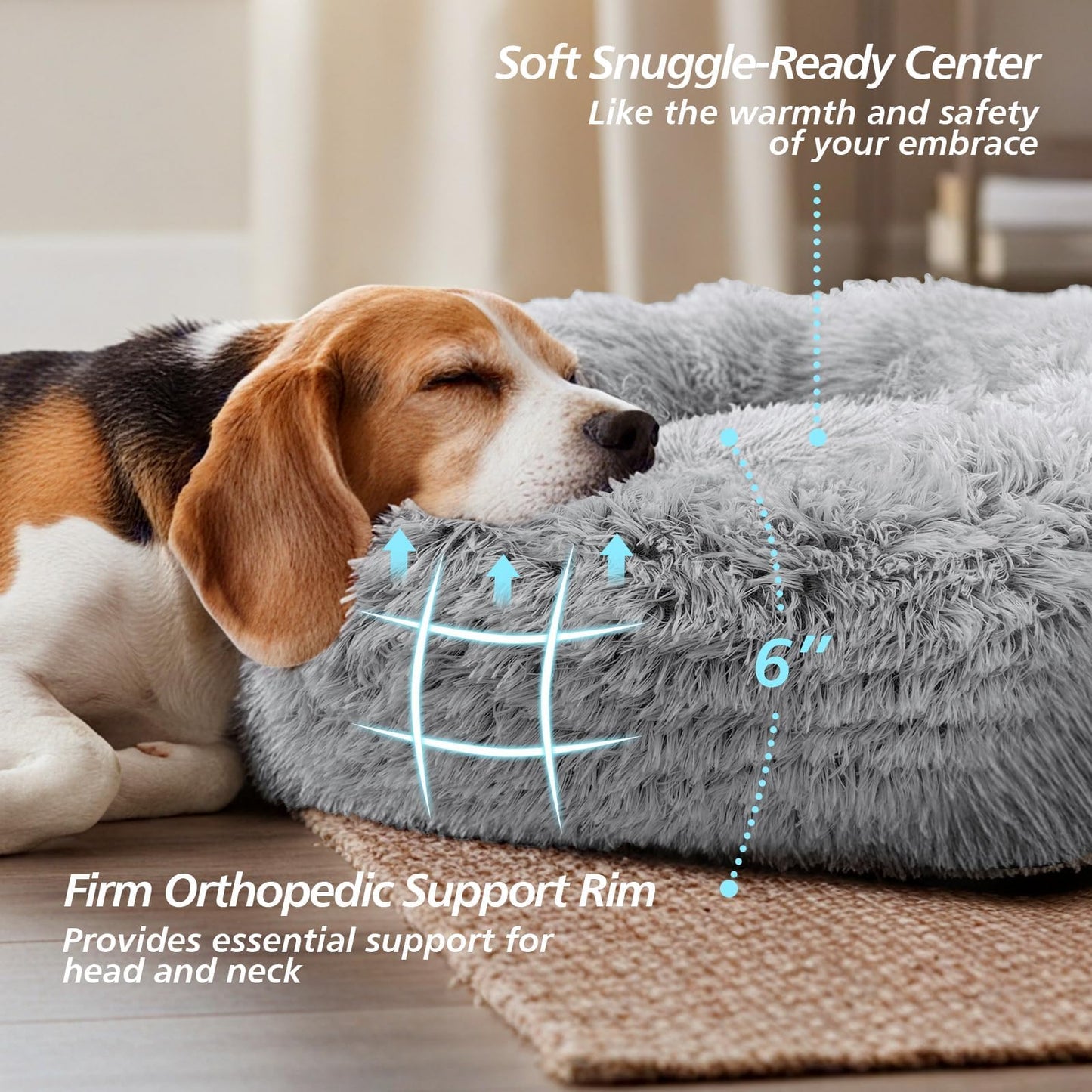 Rivosta™ Donut Cuddler Bed – 20" | Calming Round Plush Bed for Small Dogs & Indoor Cats (Smoke Grey)