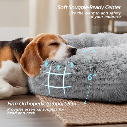 Rivosta™ Donut Cuddler Bed – 20" | Calming Round Plush Bed for Small Dogs & Indoor Cats (Smoke Grey)