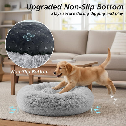 Rivosta™ Donut Cuddler Bed – 20" | Calming Round Plush Bed for Small Dogs & Indoor Cats (Smoke Grey)