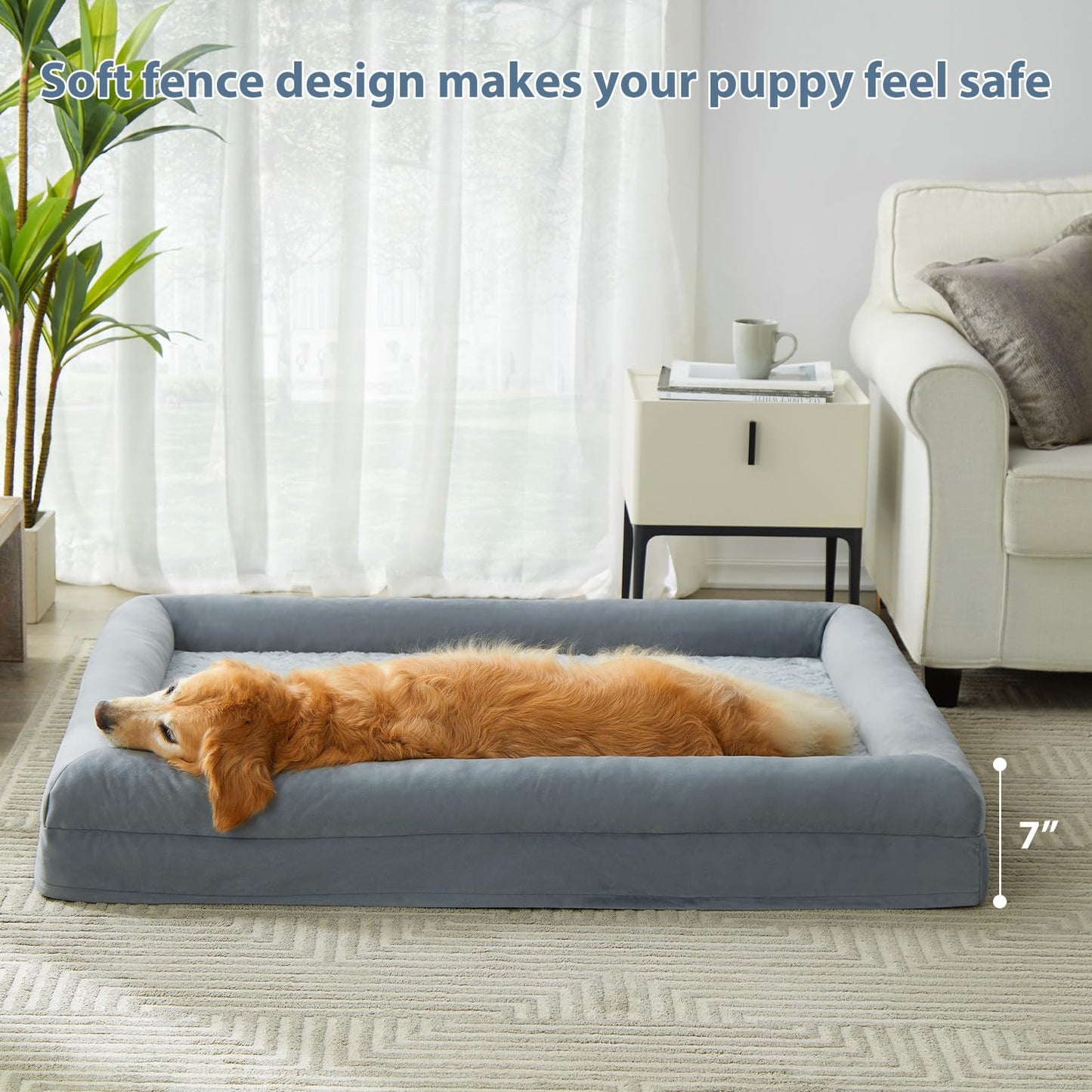 Rivosta™  XL Dog Sofa Bed | Extra-Large Orthopedic Pet Couch with Bolster Sides & Removable Waterproof Washable Cover