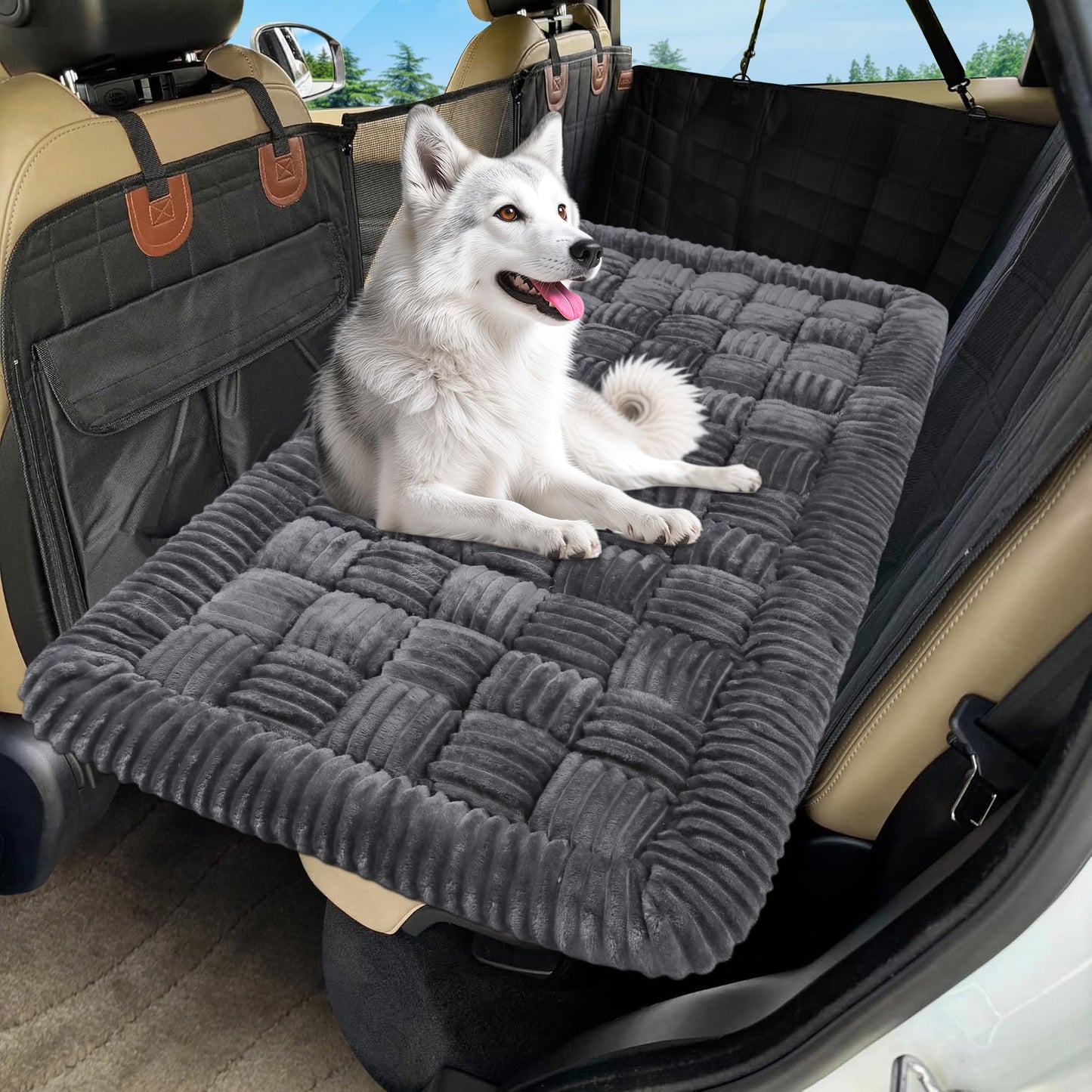 Rivosta™  Dog Car Bed Mat | 56" × 28.7" Non-Slip Backseat Extender, Chew-Resistant Travel Pad & Scratch-Proof Pet Blanket for Trucks, SUVs & Sedans (Grey)