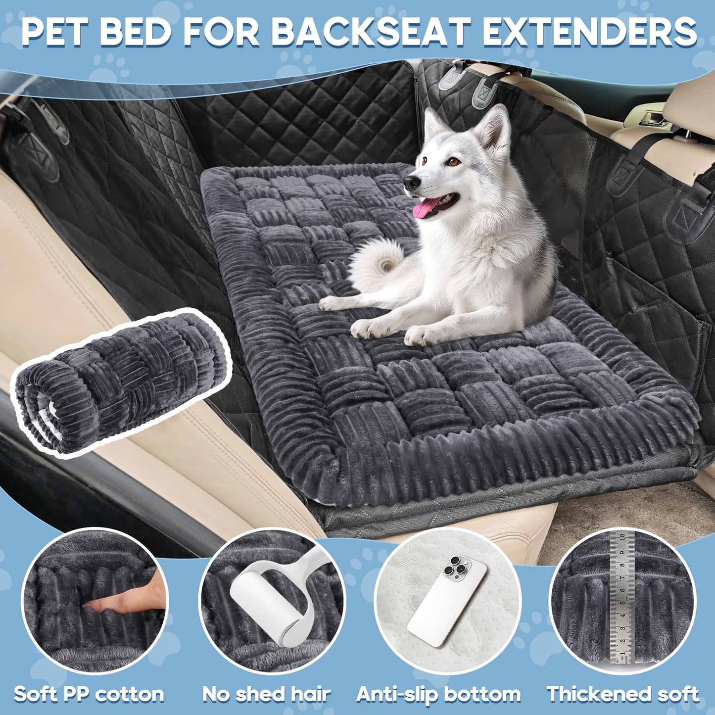 Rivosta™  Dog Car Bed Mat | 56" × 28.7" Non-Slip Backseat Extender, Chew-Resistant Travel Pad & Scratch-Proof Pet Blanket for Trucks, SUVs & Sedans (Grey)